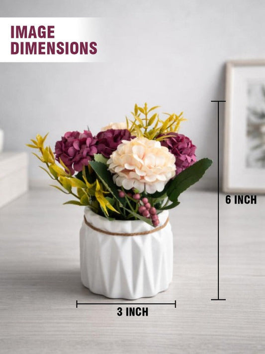 Artificial Flower Pot with White Ceramic Planter – Decorative Tabletop Home Décor