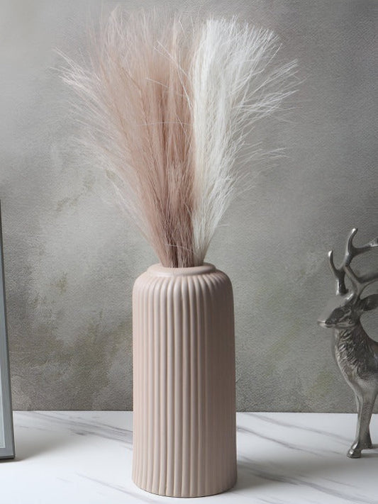 Ribbed Ceramic Decorative Vase – Minimal Neutral Vase for Pampas Grass & Home Décor
