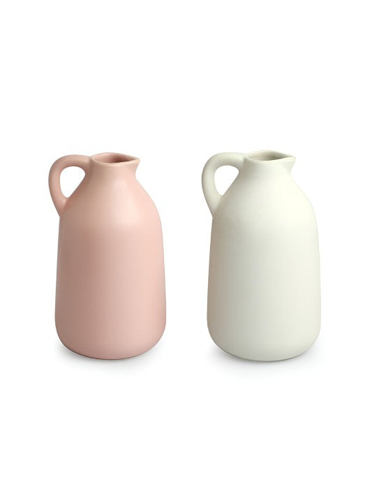 Minimal Ceramic Jug Vase Set – White & Blush Pink Decorative Flower Vases
