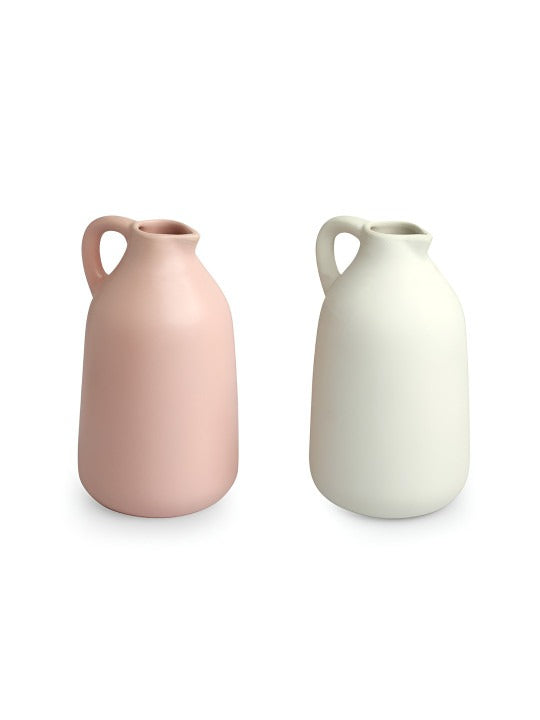 Minimal Ceramic Jug Vase Set – White & Blush Pink Decorative Flower Vases