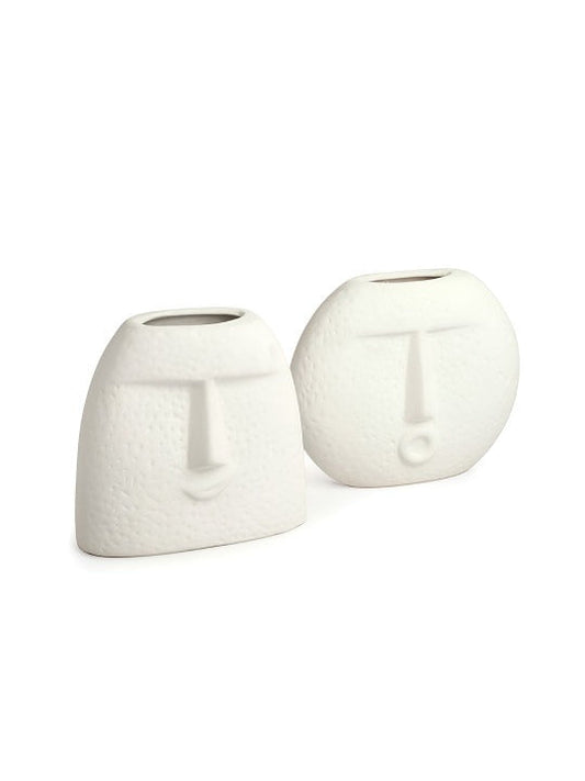 Abstract White Face Ceramic Vase Set – Minimal Modern Home Décor Vases