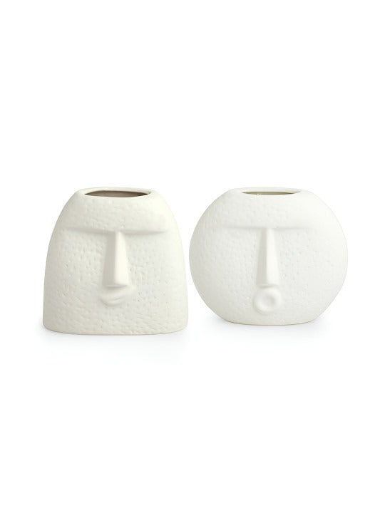 Abstract White Face Ceramic Vase Set – Minimal Modern Home Décor Vases