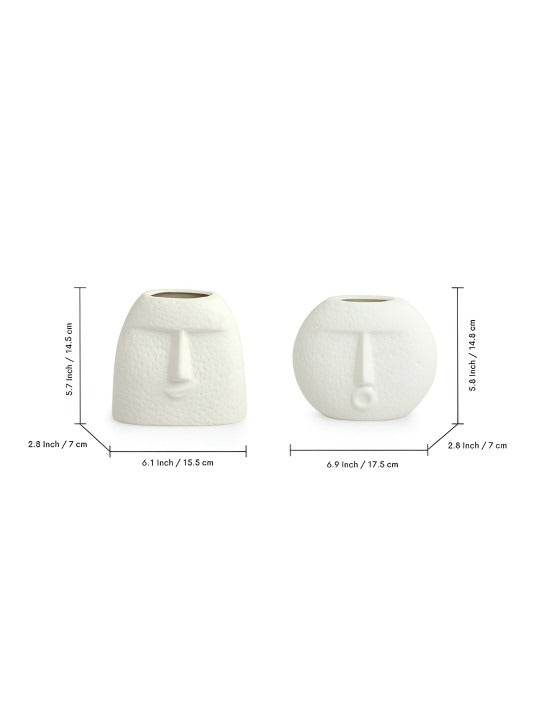 Abstract White Face Ceramic Vase Set – Minimal Modern Home Décor Vases