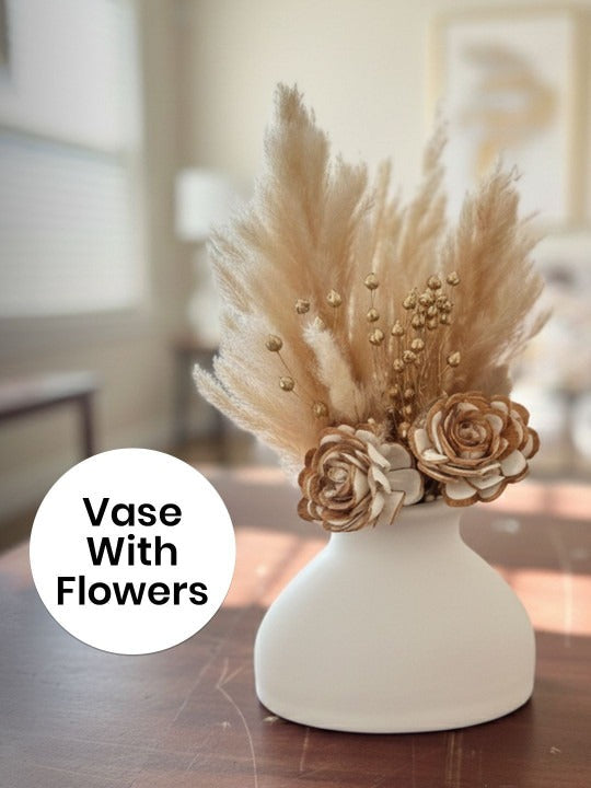 White Ceramic Vase with Dried Pampas Arrangement – Minimal Tabletop Home Décor