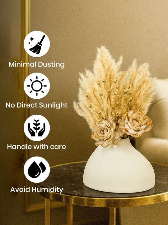 White Ceramic Vase with Dried Pampas Arrangement – Minimal Tabletop Home Décor