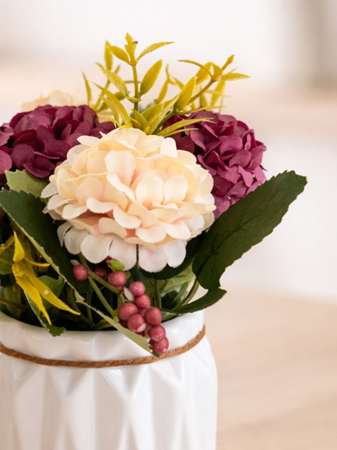 Artificial Flower Pot with White Ceramic Planter – Decorative Tabletop Home Décor